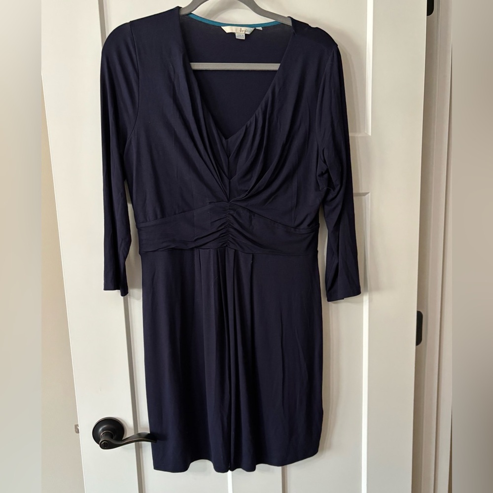 Boden‎  Navy Blue V neck ruched Dress Viscose Size M